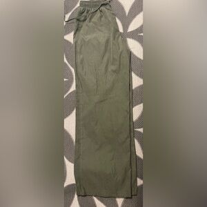 Petite green peach skin wide leg cargo trousers